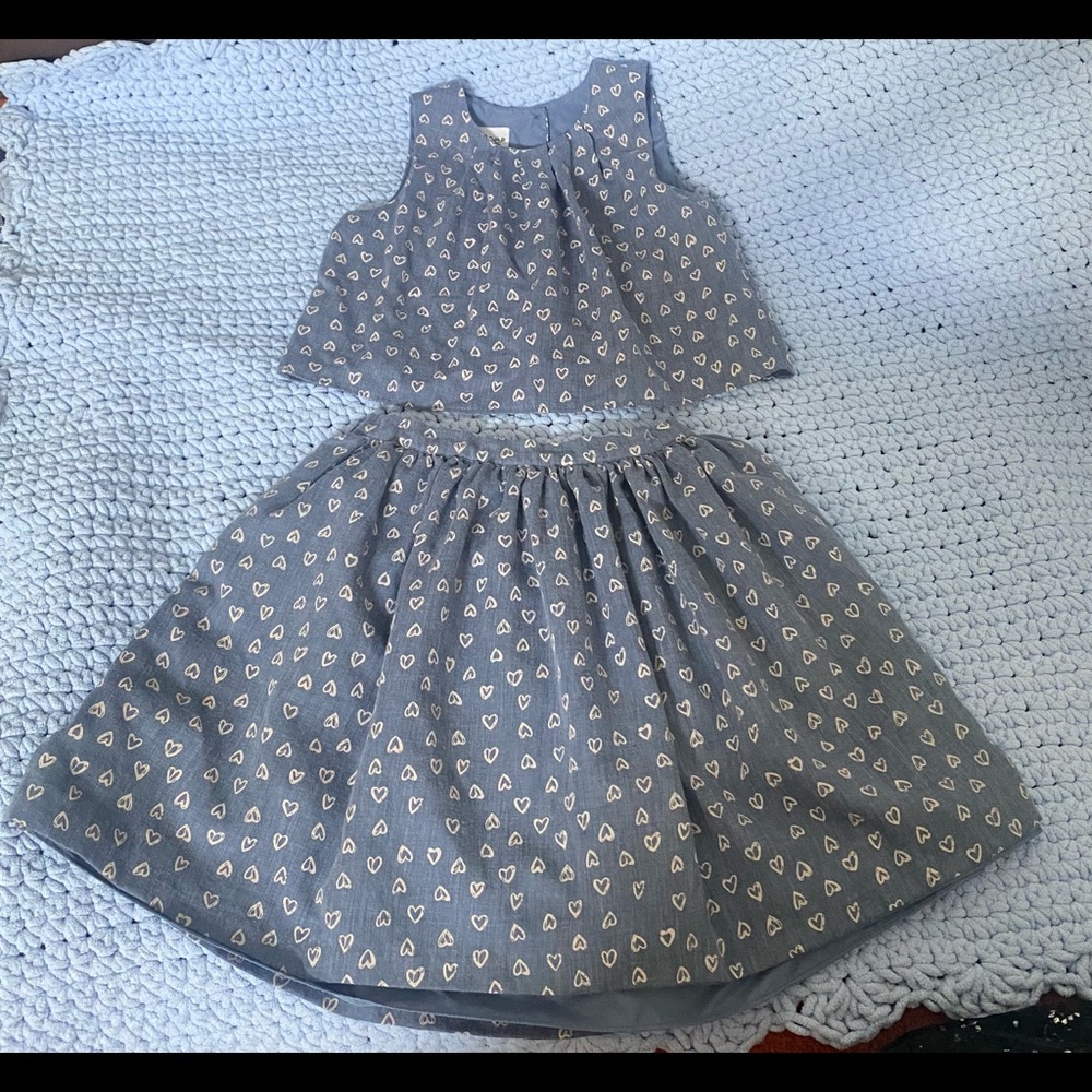 Demon colored Heart Patterned Sleeveless Top and Skirt Set